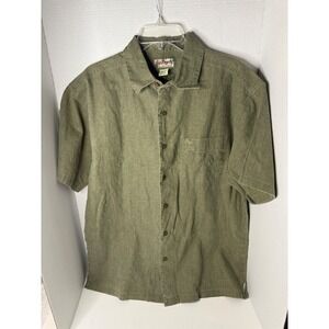Big Dogs Resort Wear Mens Medium Green Linen Cotton Blend Short Button Up Shirt